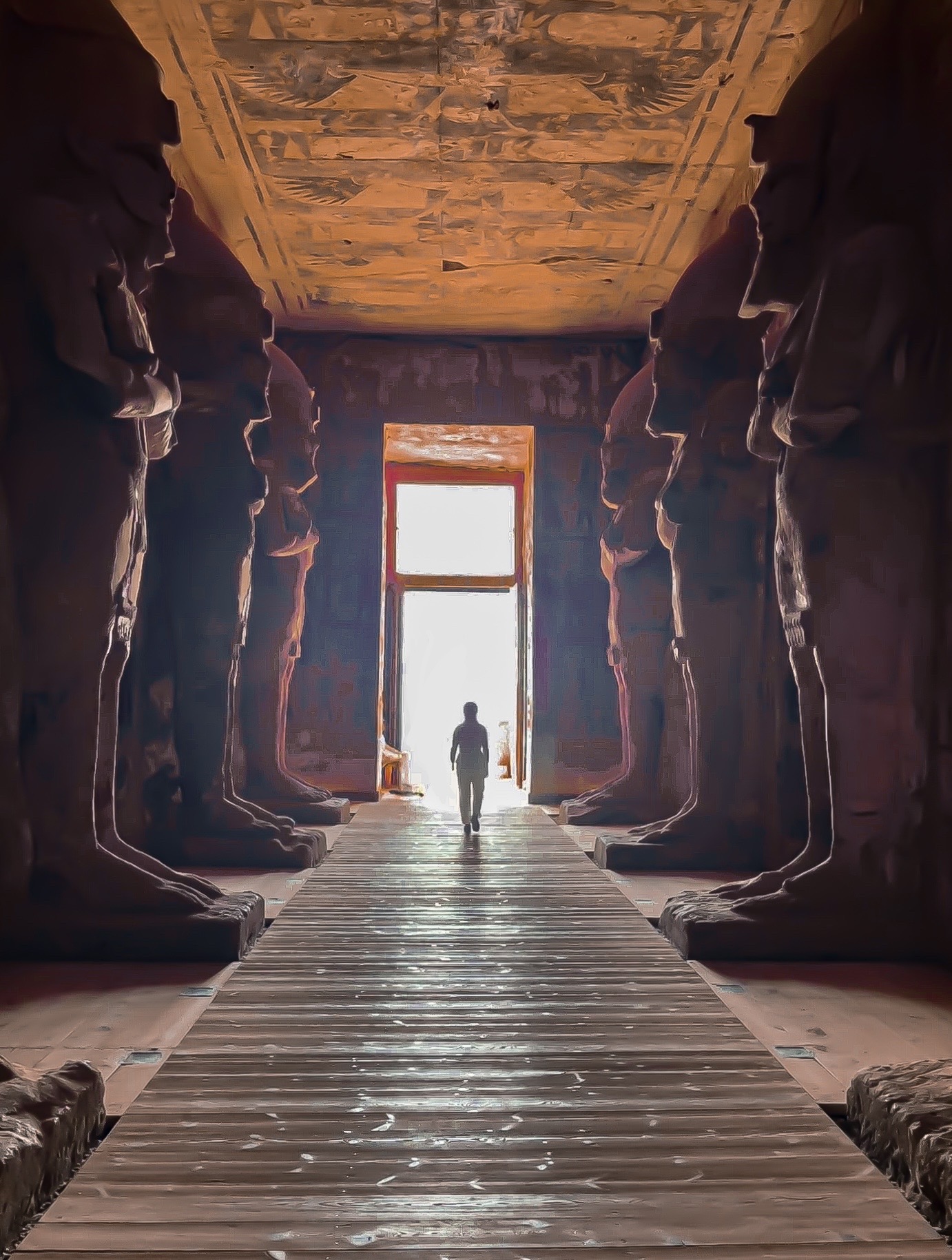 A monumental ancient temple interior